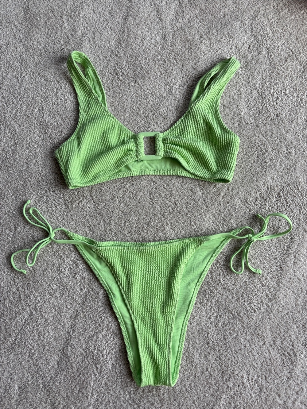 NWOT Aerie Crinkle Cheekiest Tie Bikini with Ring Wide Strap Scoop Top